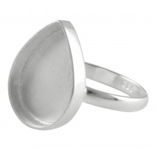 Pear shape silver blank bezel cup casting ring for stone setting